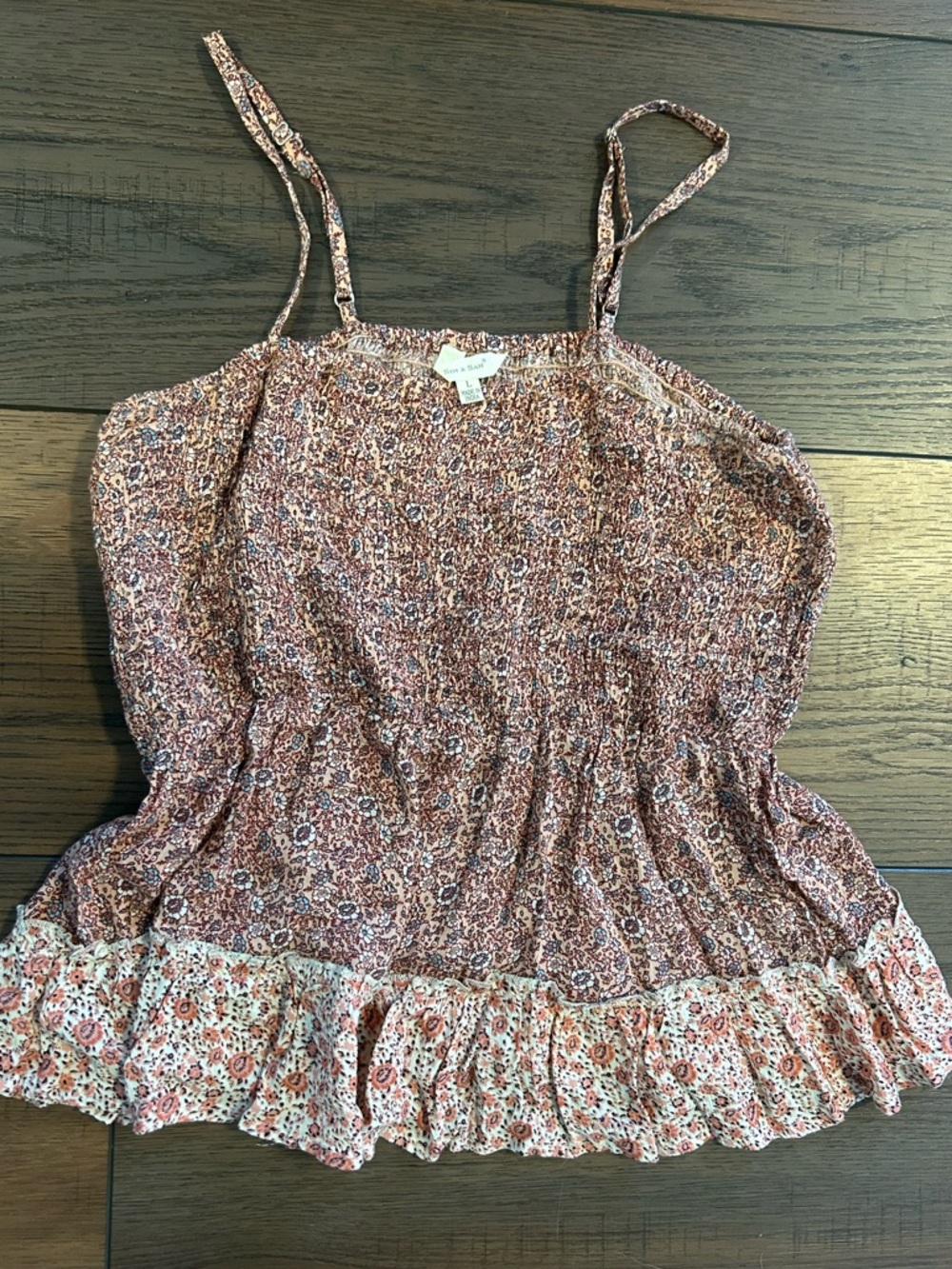 Y2K inspired Boho Sim&Sam Floral Print Smocked Tank Top/Baby Doll Style